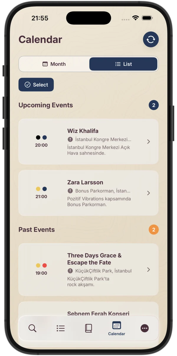 Duosy Calendar screen