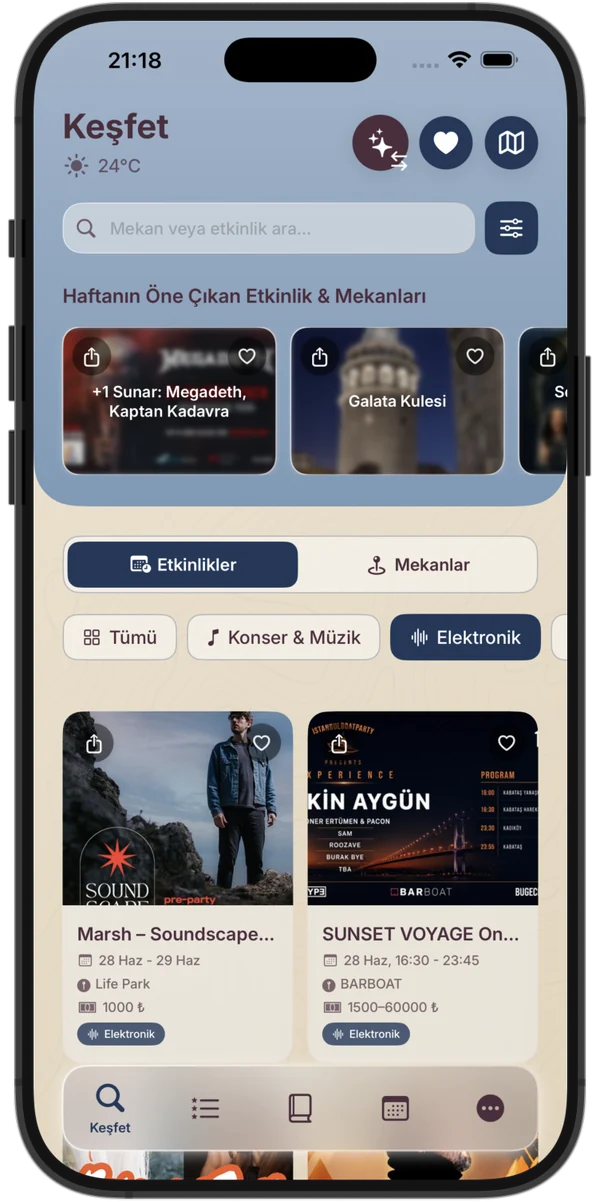 Keşfet ekranı